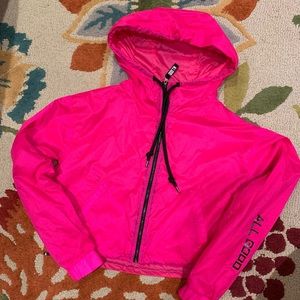 Neon Pink Cropped “All Good” Windbreaker